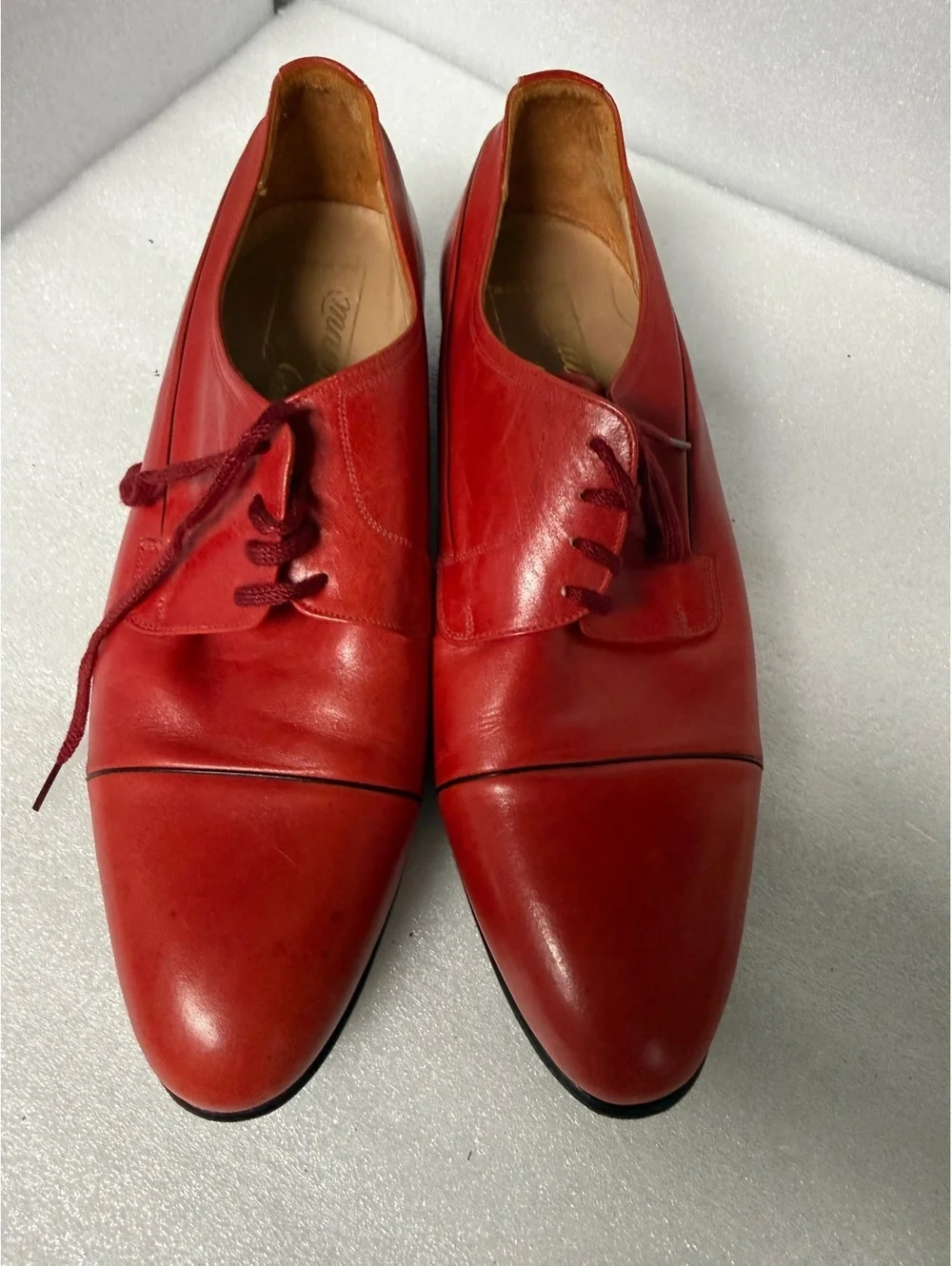 Vintage Mario Cerutti Red Leather Lace-Up Shoes Made in Italy Size 8